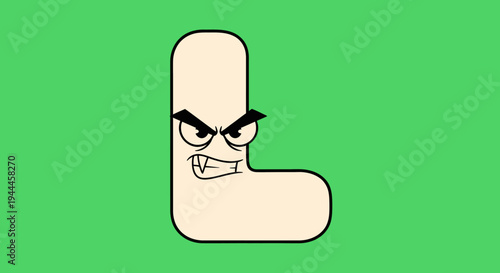 Angry Cartoon Letter 'L' on Green Background