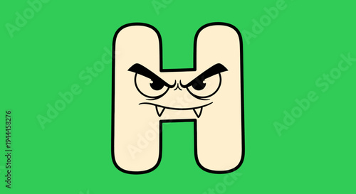 Cartoon Letter H with a Frowning Face
