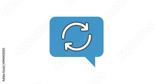 Blue speech bubble with arrows.