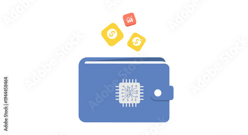 Blue wallet with white microchip.