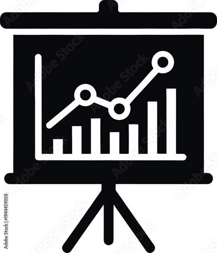 Presentation screen icon showing bar chart and line graph for business data analysis tool