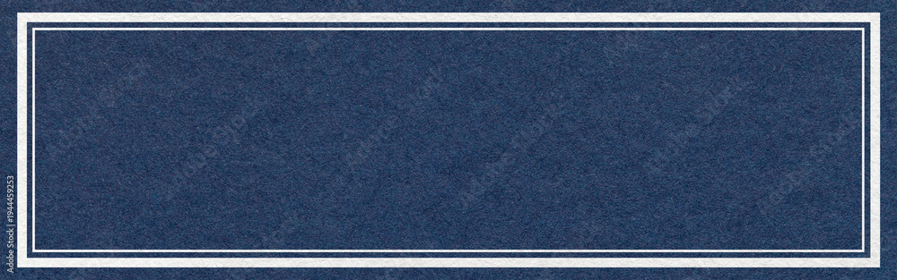 Fototapeta premium Dark blue textured paper background with white double frame border and copy space for website header banner template