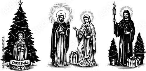 Faith in God, concept. Hand drawn Bible symbols collection in vintage engraving style. Sketch vector illustration
