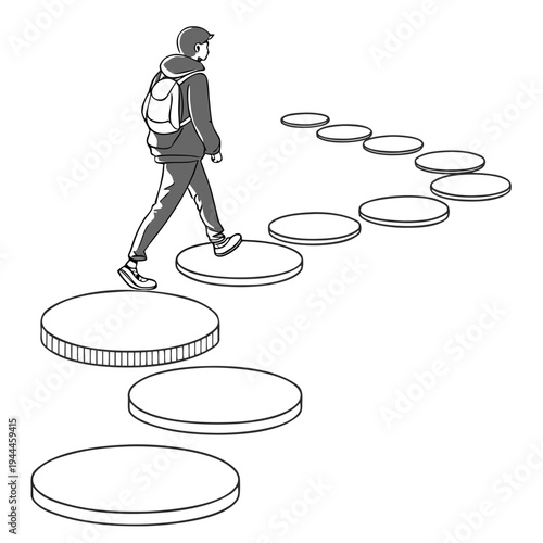 Person stepping on coins steps finance