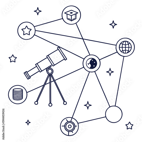 Network connection with and stars telescope globe