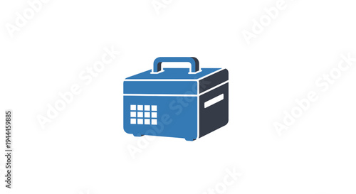 Blue Toolbox with Handle and Compartments.