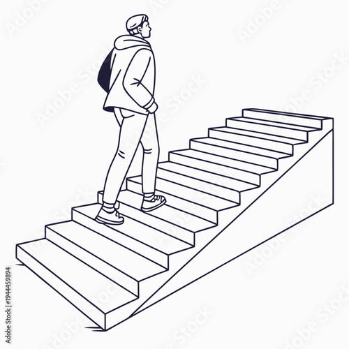 Person standing on stairs looking up steps