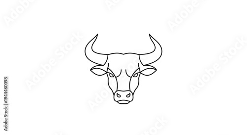 Bull head with large curved horns.