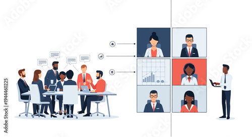 Business Team Meeting with Remote Colleagues Online.