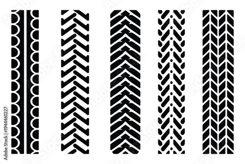 Car Tire Tracks Icon Vector, wheel and tire tread silhouette for cars, motorcycles, and vehicles, vehicle racing and motion tracks, tire trace symbols