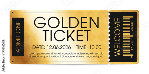 Luxury gold ticket and coupon template vector isolated.