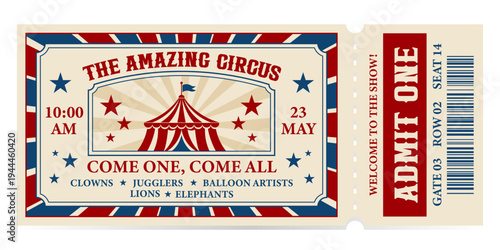Circus ticket. Vector Image. Horizontal circus ticket.