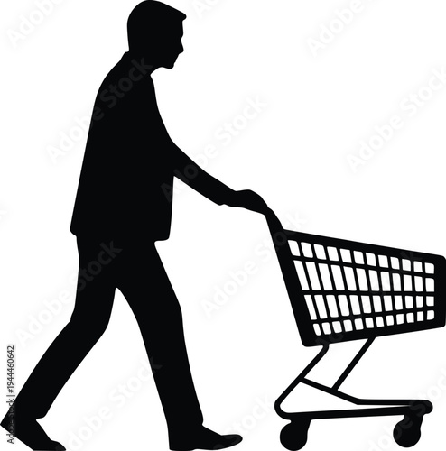 Person pushing a shopping cart along a pathway.