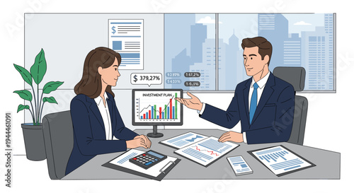 Businessman and businesswoman in office.