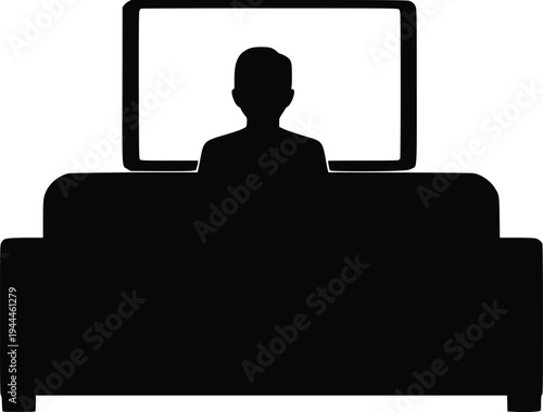 Silhouette of a person watching television with a modern flat screen display