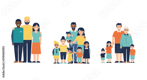 Diverse Families and Social Groups: Modern Flat Design Illustration Representing Community, Love, and Inclusion