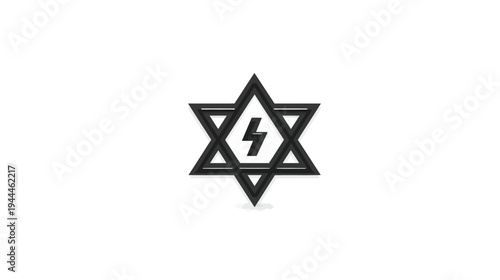 Black six-pointed star icon with central lightning bolt on white background, geometric abstract symbol