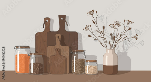 Kitchen Utensils and Spices: Vector Illustration of Kitchen Decor