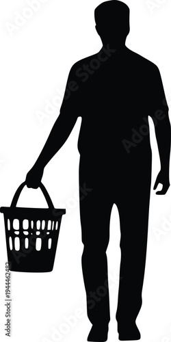 Person carrying a laundry basket in silhouette style