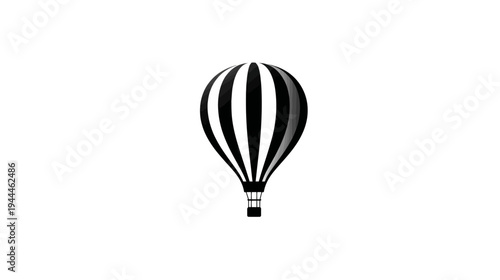 Monochromatic striped hot air balloon graphic icon. Simple black and white vector illustration for travel, adventure, and journey concepts.