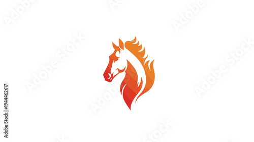 Powerful fiery horse head illustration with vibrant orange and red gradient, symbolizing speed, strength, and elegance.