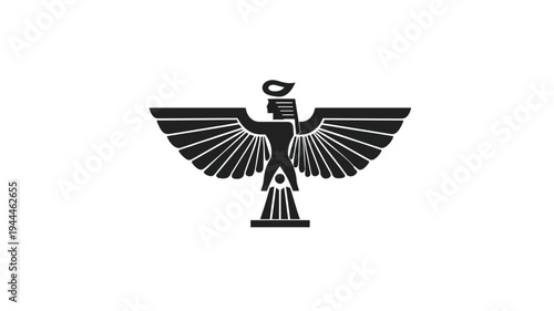 Powerful Stylized Eagle or Phoenix Symbol with Human Form and Flame. Geometric Mythical Spiritual Emblem Icon. Vector Graphic.