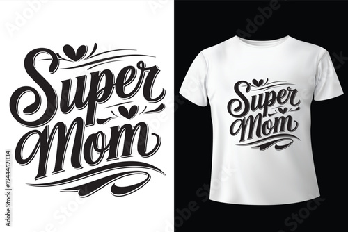 Quadro em tela Set of 2 'Super Mom' typography designs for t-shirt vector