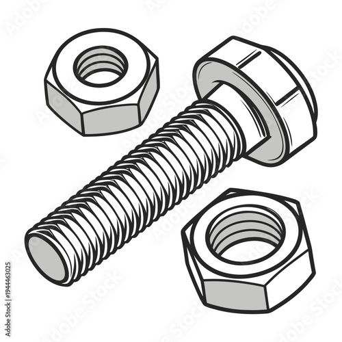 A bolt and two nuts for assembly
