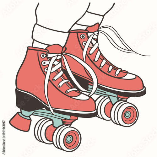 A pair of red roller skates with white laces
