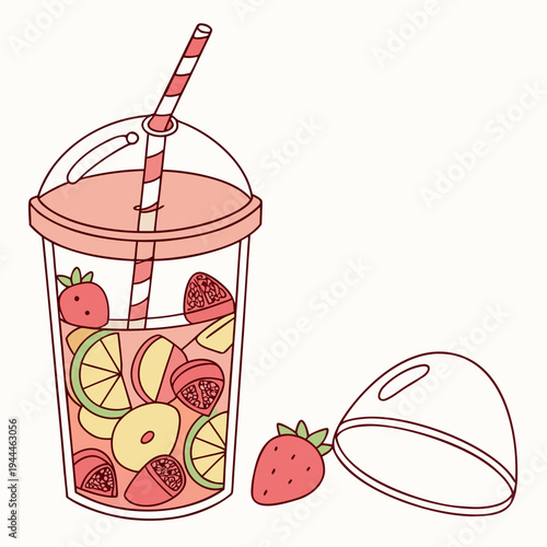 A glass of fruit infused water with strawberries and slices of fruit