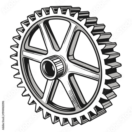 A gear with a round center and six spokes