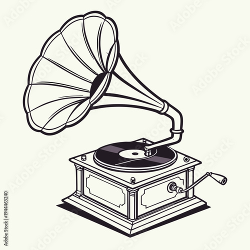 Vintage gramophone with a horn shaped speaker