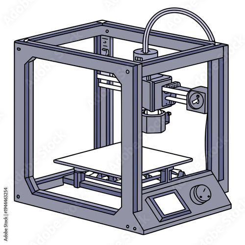 A 3d printer with a metal frame and a white print bed