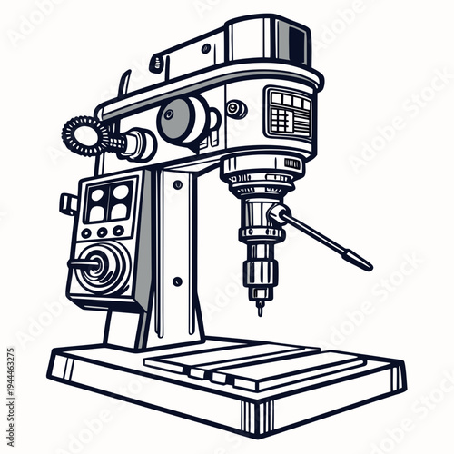 A drill press machine with a control panel