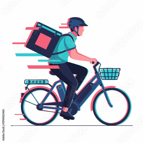 Fast delivery person on electric bicycle with package.