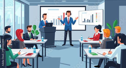 Businessman giving presentation to colleagues.