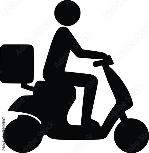 A person riding a scooter with a laptop attached to the back.