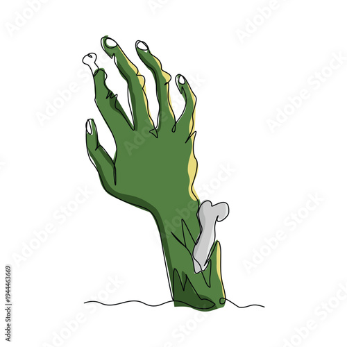 Continuous line sketch drawing of zombie monster hand finger rising from cemetery graveyard tomb single stroke editable vector illustration