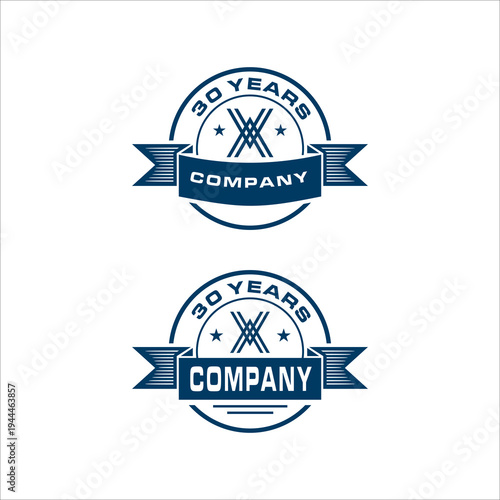 30 years anniversary logo vector icon with ribbon banner celebration emblem for thirty year milestone event corporate celebration design isolated on white background