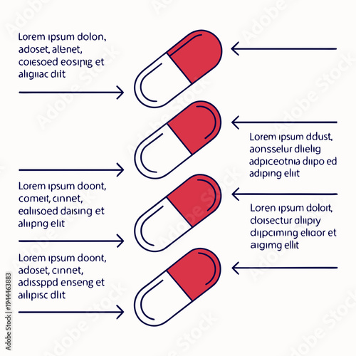 Red and White Capsules with Arrows and Text placeholder text