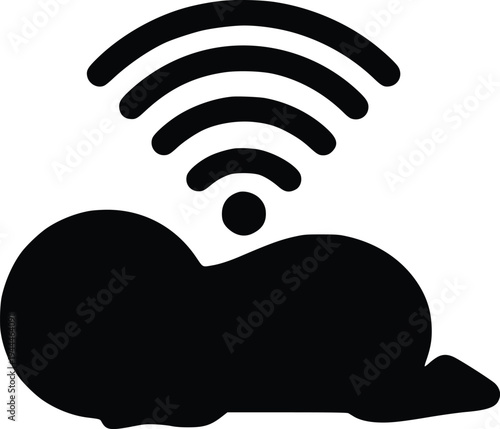A whimsical depiction of a sleeping creature receiving a wireless signal from above