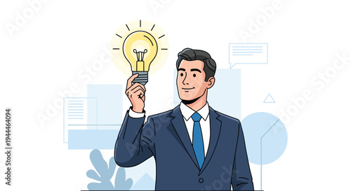 Businessman Holding Light Bulb Idea.