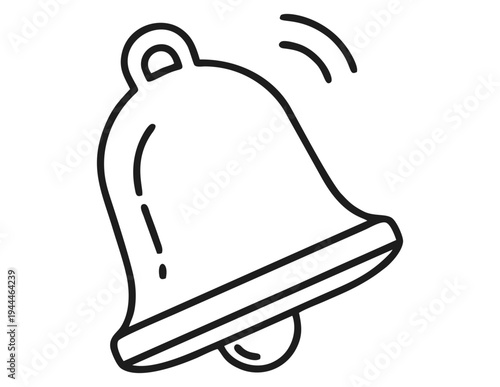 Hand drawn bell icon ringing with motion lines in simple clean minimalist line art style isolated on white background