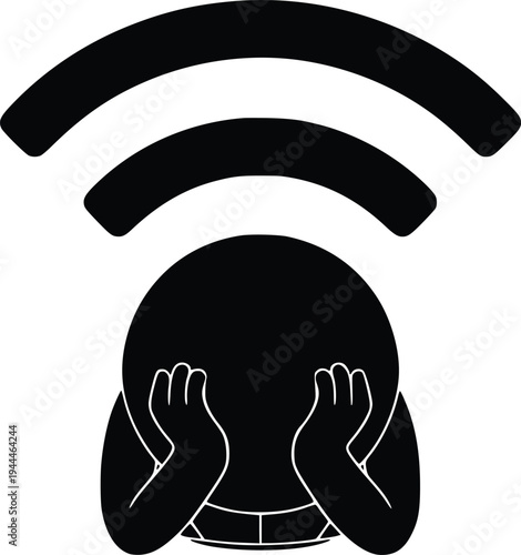 Person covering ears while experiencing strong wireless signal interference or overload.