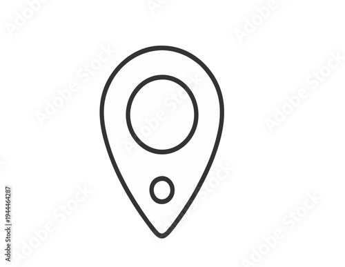 Pinpoint marker symbol with teardrop shape and concentric circles on a minimalist white background black outline modern vector style ideal for location navigation and mapping concepts