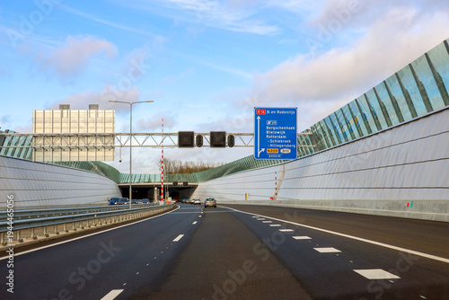 New part of A16 highway between A20 and A13 at Rottemeren tunnel in Rotterdam