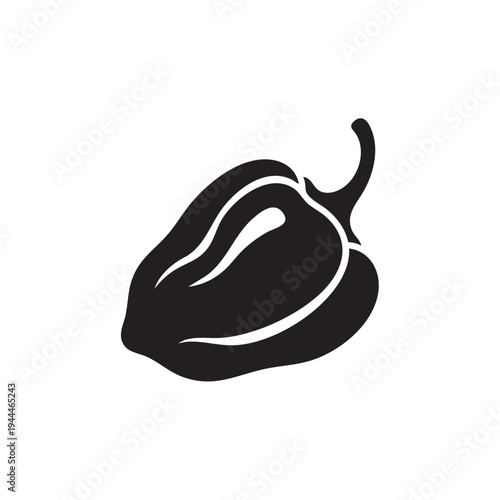 Habanero chili pepper silhouette vector illustration for spicy food branding and Mexican cuisine menus organic hot pepper graphic for condiment packaging and restaurant signage in black and white