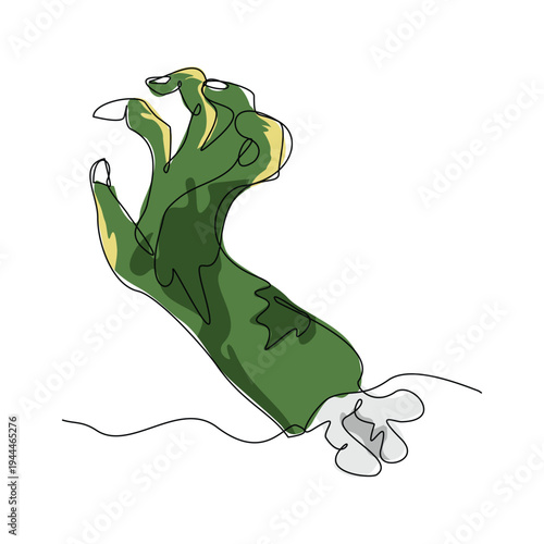 Continuous line sketch drawing of zombie monster hand finger rising from cemetery graveyard tomb single stroke editable vector illustration
