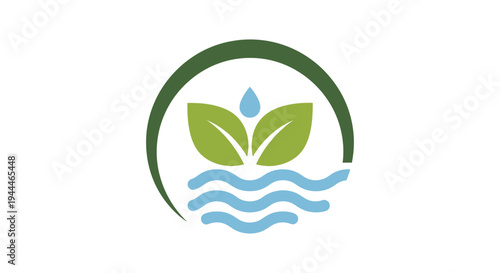 Abstract Green Leaves, Water Drop, and Waves Logo for Nature, Environment, and Sustainability