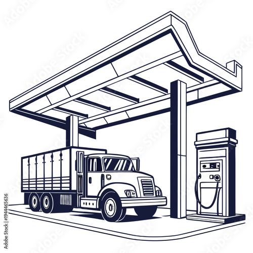 Truck refueling at covered station gas station fuel pump
